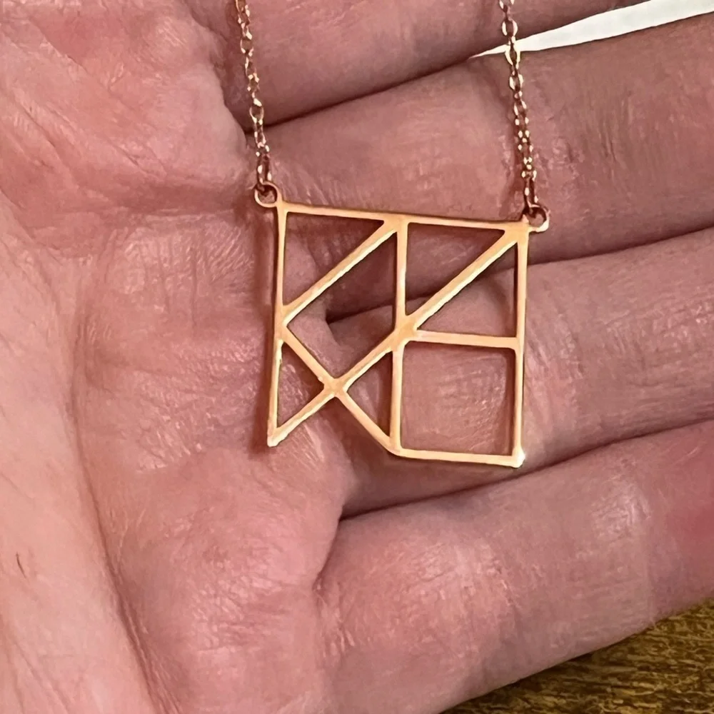 Rose Gold Over Sterling Square Geometric Necklace